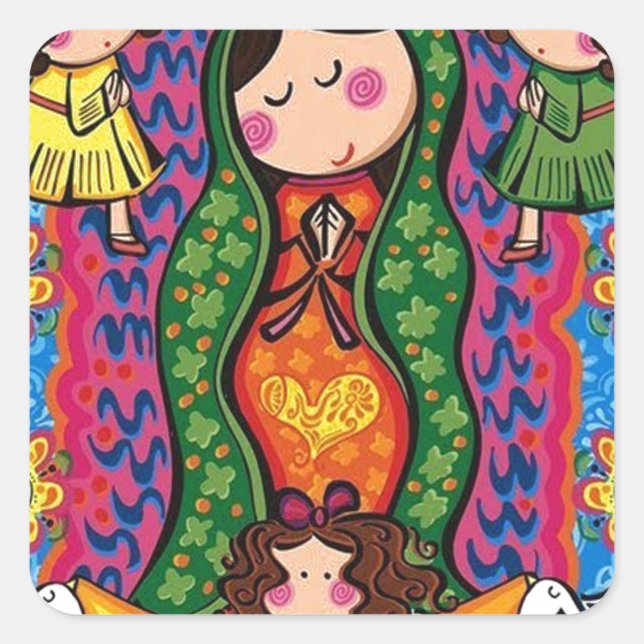 STICKER CARRÉ VIRGEN DE GUADALUPE CARICATURA 05 PERSONNALISABLE  (Devant)