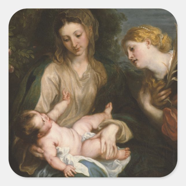 Sticker Carré Virgin & Child with Saint Catherine d'Alexandrie (Devant)
