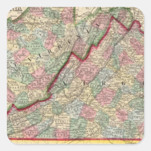 Sticker Carré Virginia, W Virginia Carte par Mitchell
