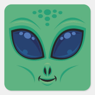 Sticker Carré Visage Alien de dessin convivial