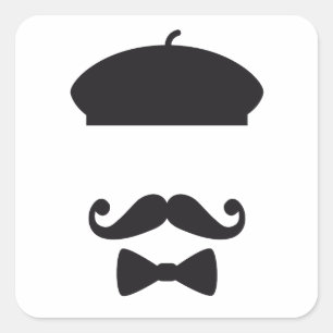 Sticker Carré Visage avec casquette français, moustache et crava