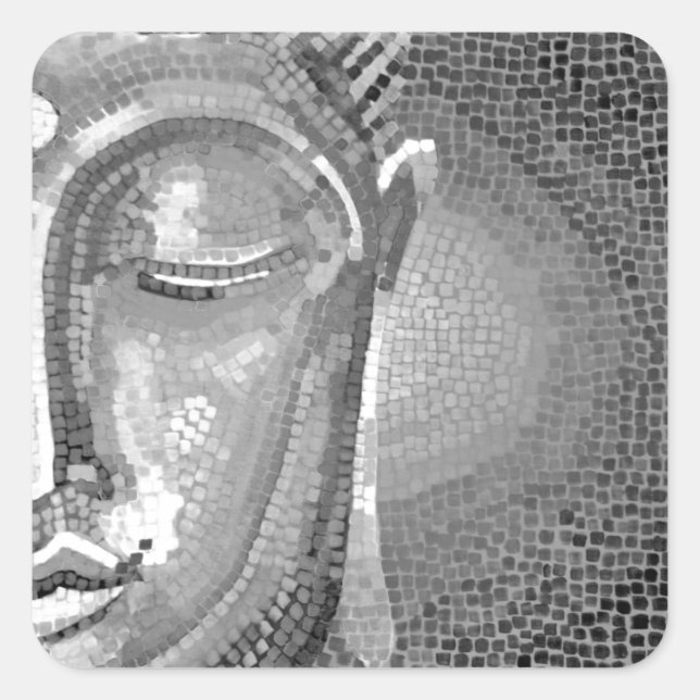 Sticker Carré Visage de Bouddha noir et blanc (Devant)