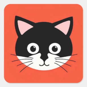 Sticker Carré Visage de Chat Mignon Illustration Vibrante