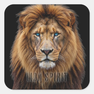 Sticker Carré Visage de lion majestueux aux yeux bleus Faune A