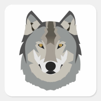 Sticker Carré Visage de loup gris mignon et Cool, animal illustr