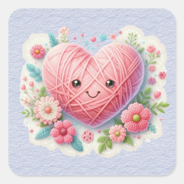Sticker Carré Visage rose Fil Valentine Coeur (Devant)