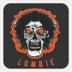 Sticker Carré Visage ZOMBIE - Cheveux des yeux orange