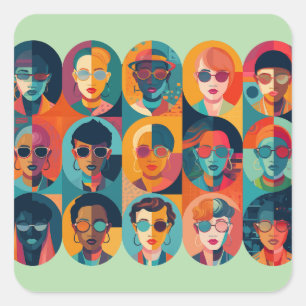 Sticker Carré Visages audacieux et colorés célébrant l'individua