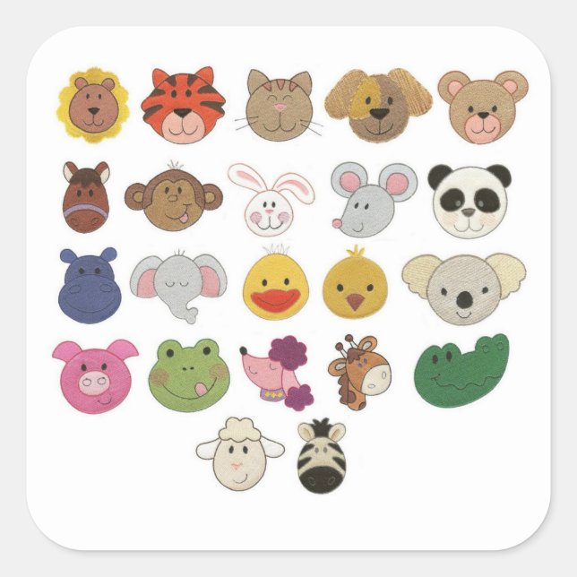 Sticker Carré Visages d'animaux mignons émoji (Devant)