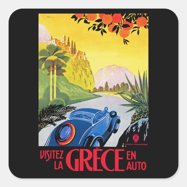Sticker Carré Visitez La Grece en Auto (Devant)