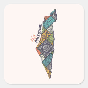 Sticker Carré Visitez la Palestine : Patrimoine sur la carte