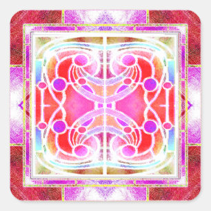 Sticker Carré Vitrail de Cathédrale en Rose et Orange
