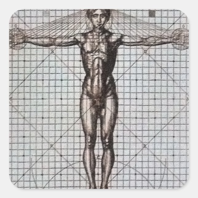 Sticker Carré Vitruvian Man (Vitruvius : De architectura) (Devant)