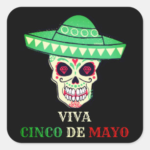 Sticker Carré VIVA CINCO DE MAYO drôle crâne fête cadeau idée