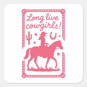 Sticker Carré Vive les Cow-Girls Rose Western Enterrement de Vie