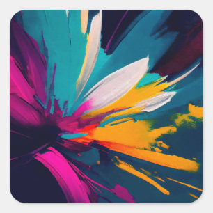 Sticker Carré Vivid Bloom – Énergie Florale Abstraite Explosive