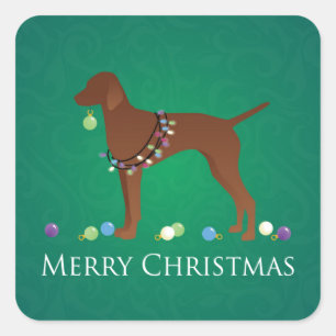 Sticker Carré Vizsla Chien Joyeux Noël Design
