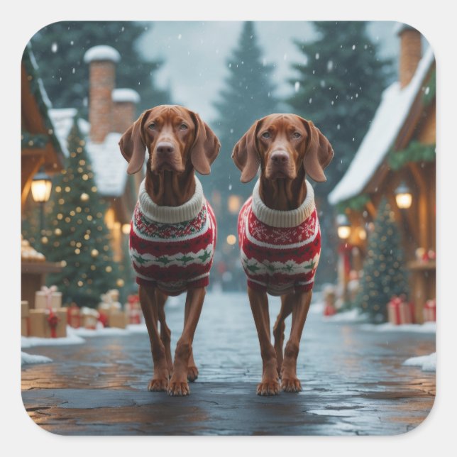 Sticker Carré Vizsla Dogs Christmas Snow Holiday (Devant)