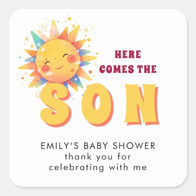 Sticker Carré Voici Le Baby shower Fils Retro Boy (Devant)