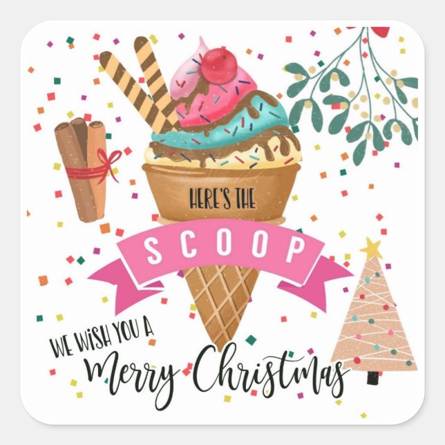 Sticker Carré voici le scoop que nous vous souhaitons un joyeux  (Devant)