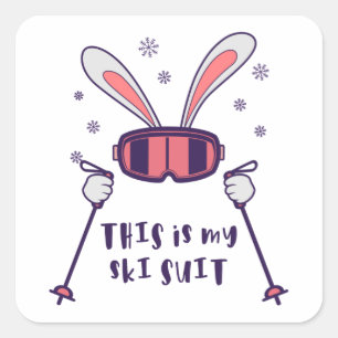 Sticker Carré Voici mon Ski Suit Ski Rabbit avec des bâtons de s
