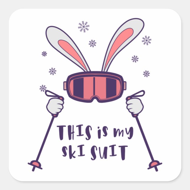 Sticker Carré Voici mon Ski Suit Ski Rabbit avec des bâtons de s (Devant)