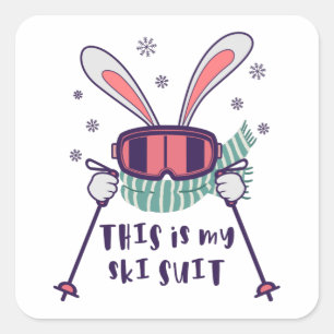 Sticker Carré Voici mon Ski Suit Ski Rabbit avec des bâtons de s