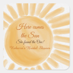 Sticker Carré Voici venir le rayon de soleil jaune Baby Shower