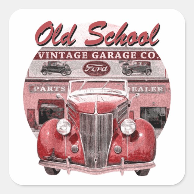Sticker Carré Voiture classique Old School (Devant)