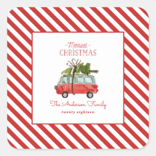 Sticker Carré voiture d'aquarelle de noël la plus joyeuse
