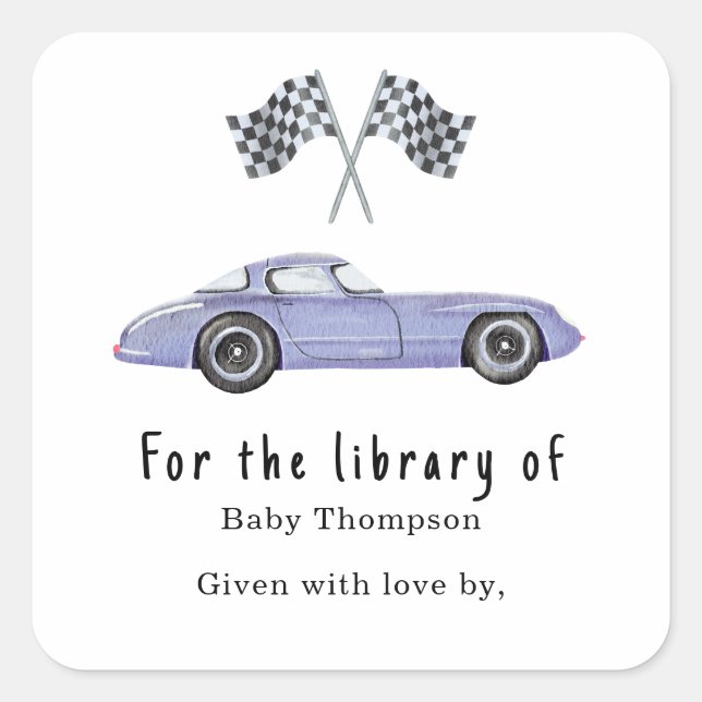 Sticker Carré Voiture de course - Plaque baby shower (Devant)