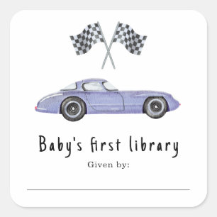 Sticker Carré Voiture de course - Première bibliothèque de bébé