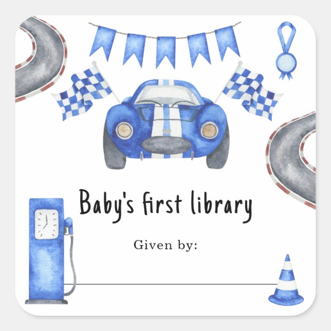 Sticker Carré Voiture de course - Première bibliothèque de bébé (Devant)