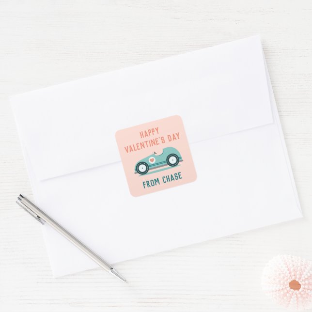 Sticker Carré Voiture de course Valentine's Day (Enveloppe)