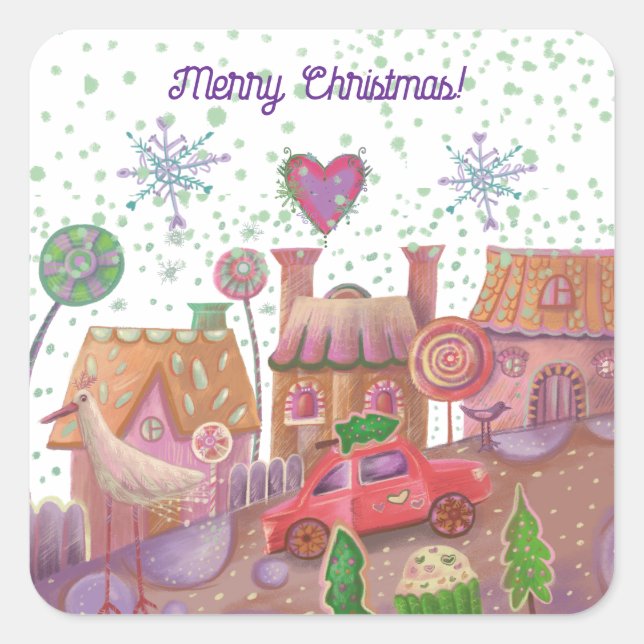 Sticker Carré voiture de noël (Devant)