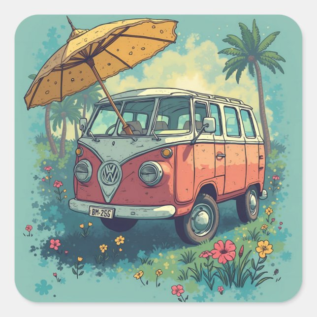 Sticker Carré Voiture de voyage en couple (Devant)