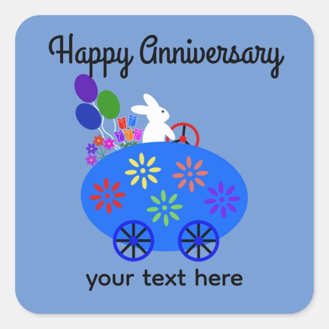 Sticker Carré Voiture d'Oeufs d'équitation Bunny Anniversaire #2 (Devant)