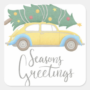 Sticker Carré Voiture et arbre Joyeuses Fêtes