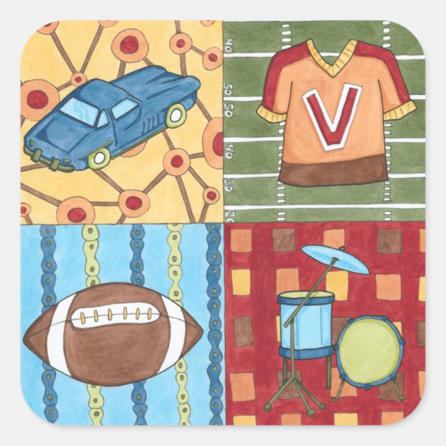 Sticker Carré Voiture, Jersey, Football et Kit Drum (Devant)