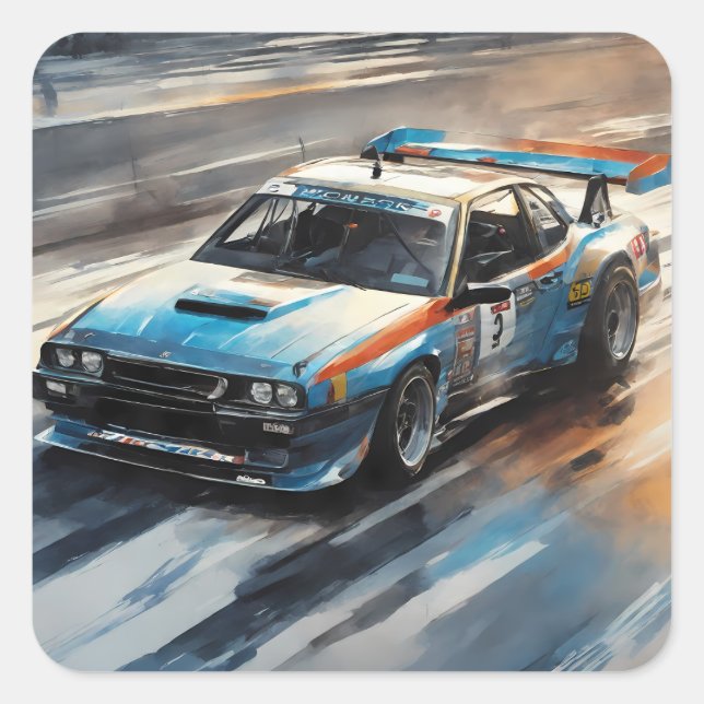 Sticker Carré Voiture Sporty Blue Racing (Devant)