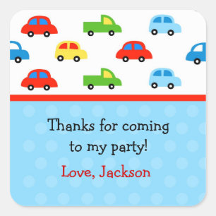 Sticker Carré Voitures Camions Anniversaire Fête Favoriser Stick