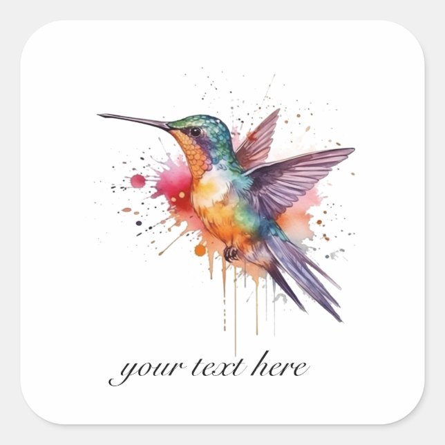 Sticker Carré Vol coloré, aquarelle colibri personnalisé (Devant)
