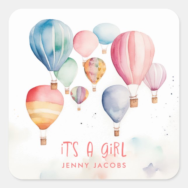 Sticker Carré Voler des montgolfières c'est une fille papier amu (Devant)