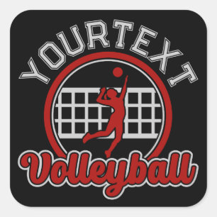 Sticker Carré Volleyball AJOUTER LE NOM Spike Ball Attaque Équip
