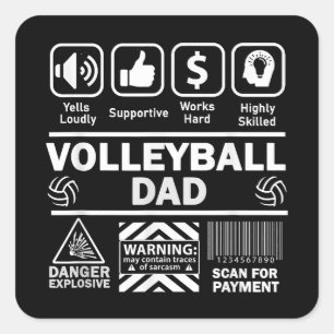 Sticker Carré Volleyball papa drôle Contenu du père du sport
