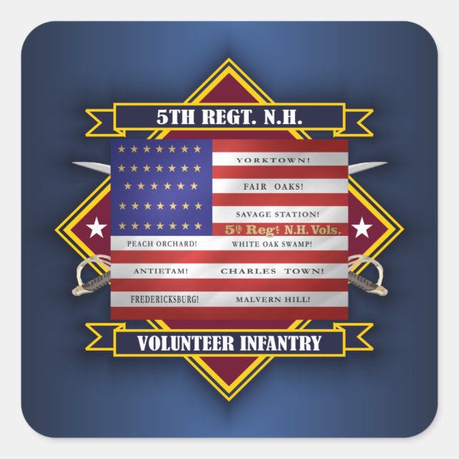 Sticker Carré Volontaires du 5e régiment du New Hampshire (Devant)