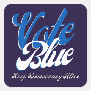 Sticker Carré Vote Blue Retro Style Word Art