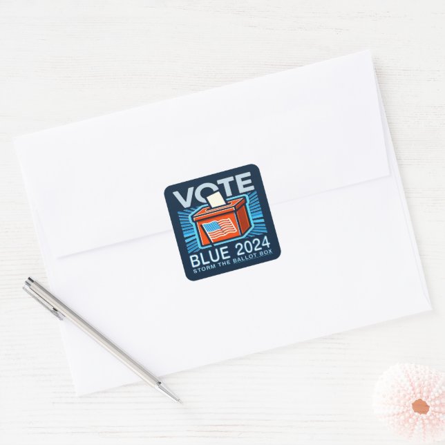 Sticker Carré Votez Bleu 2024 Urne Électorale Élection Président (Enveloppe)