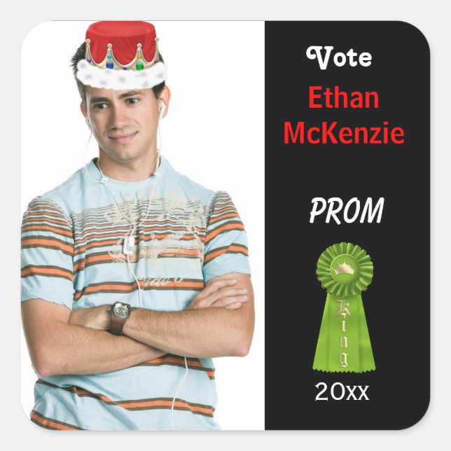 Sticker Carré Votez-moi pour Prom King (Vert) (Devant)