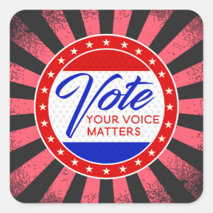 Sticker Carré Votez votre voix est important rayons étoilés roug